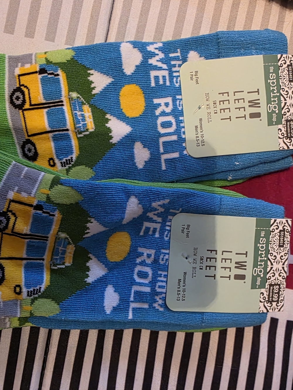 2 Pair Two Left Feet "How We Roll" Blue Novelty Socks